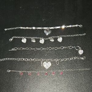 Elegant Silver Heart Charm Bracelet Set